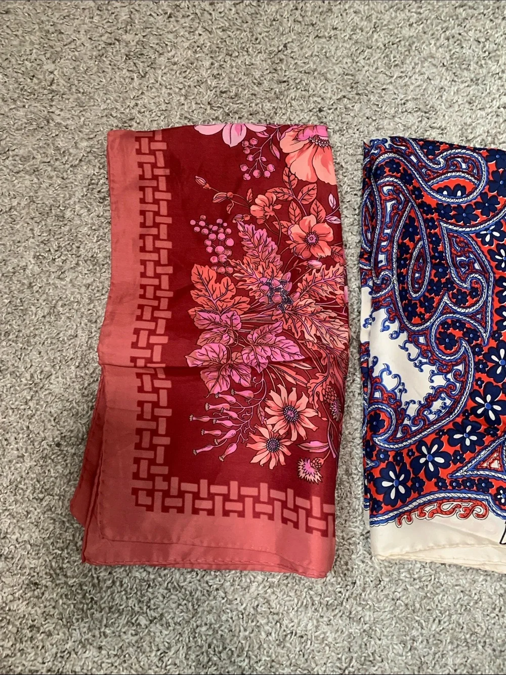 Vintage Printed Paisley Floral Silk-Feel Scarf Set